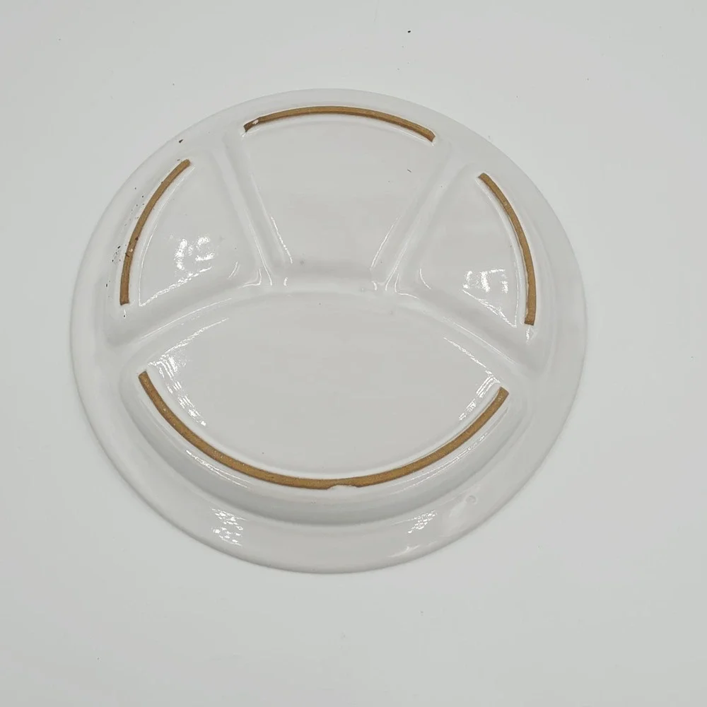 Vintage Soneware Fondue Plate 4 Compartments Yellow And Orange Stripe Round 70's